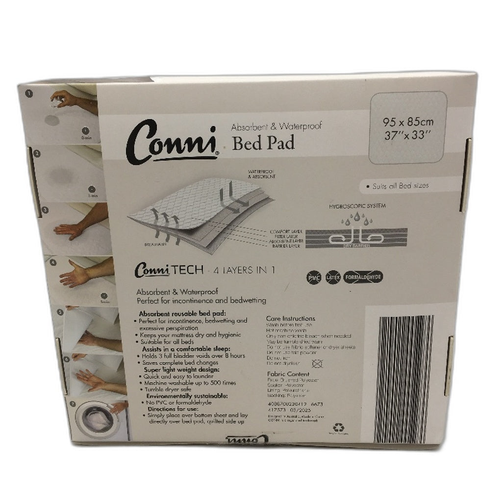 Conni White Absorbent Washable & Waterproof Incontinence Bed Pad 95 x 85cm NEW