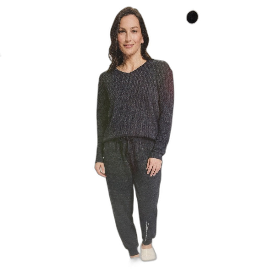 Serra Cotton Blend Charcoal Grey Full Length Waffle PJ Set Ladies
