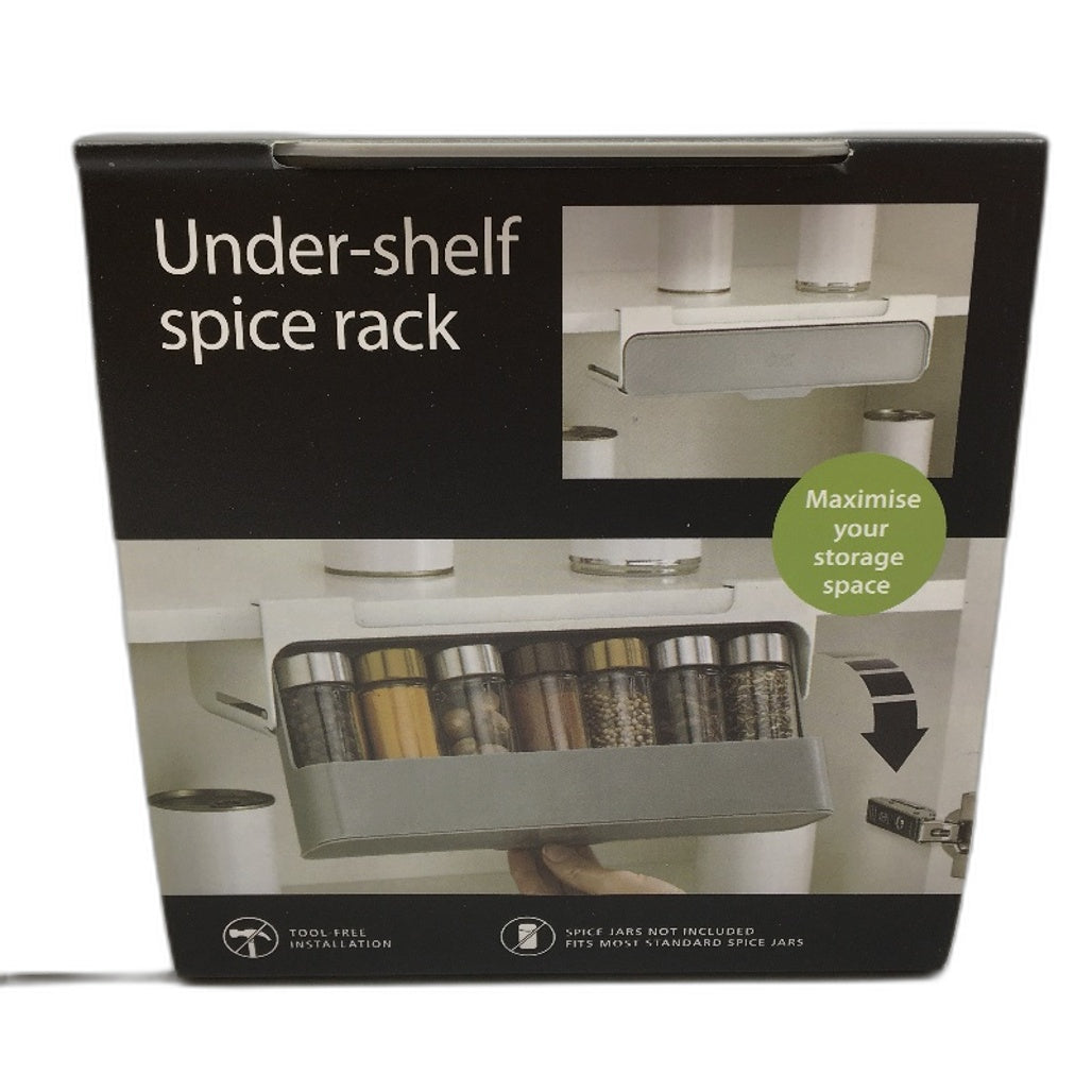 Ezonedeal White Grey Under Shelf Cabinet Spice Rack 32cm NEW