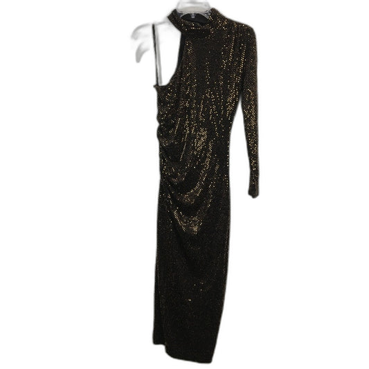 Forever New Black & Gold Long Sleeve One-Shoulder Midi Dress Ladies Size AU 10