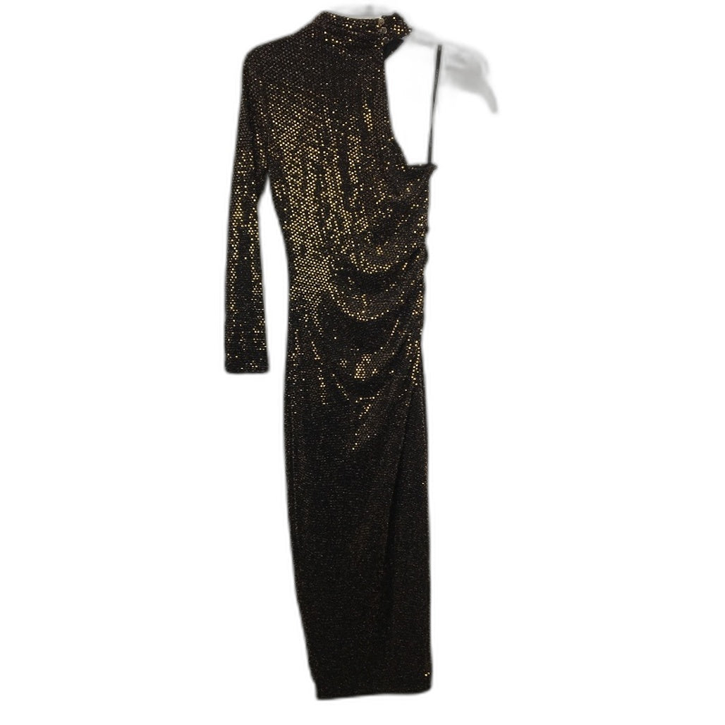 Forever New Black & Gold Long Sleeve One-Shoulder Midi Dress Ladies Size AU 10