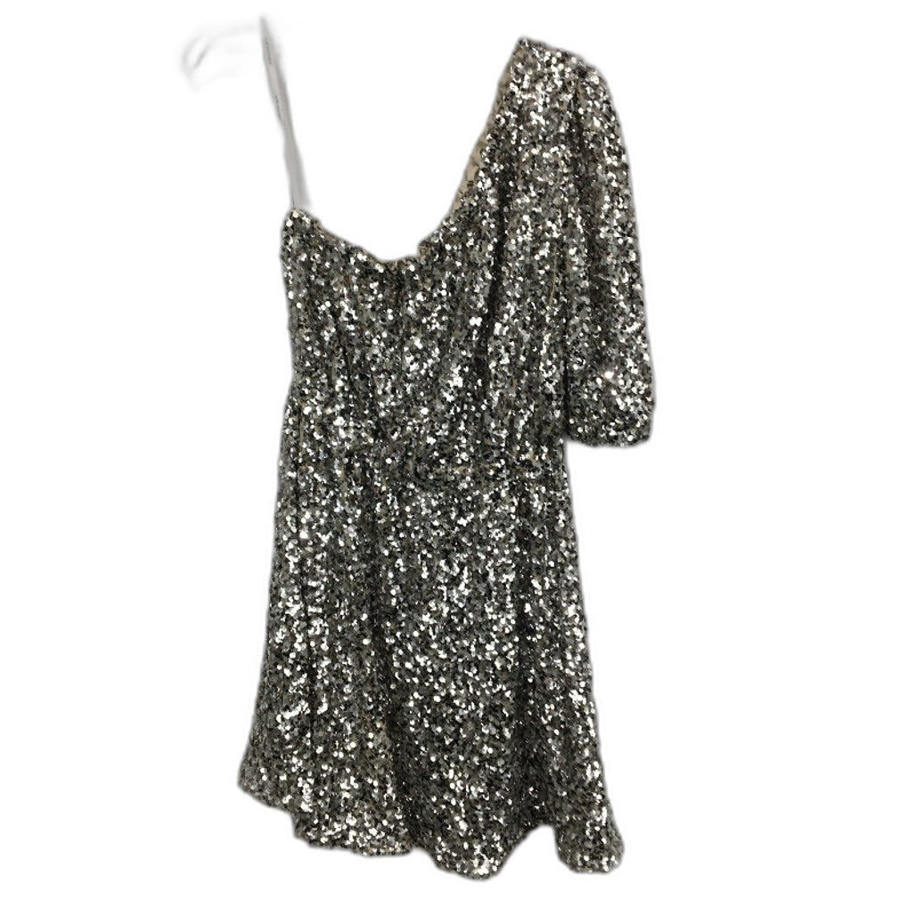 Forever New Silver Short Sleeve Sequin One-Shoulder Mini Dress Ladies Size AU 6