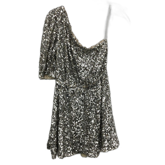 Forever New Silver Short Sleeve Sequin One-Shoulder Mini Dress Ladies Size AU 10