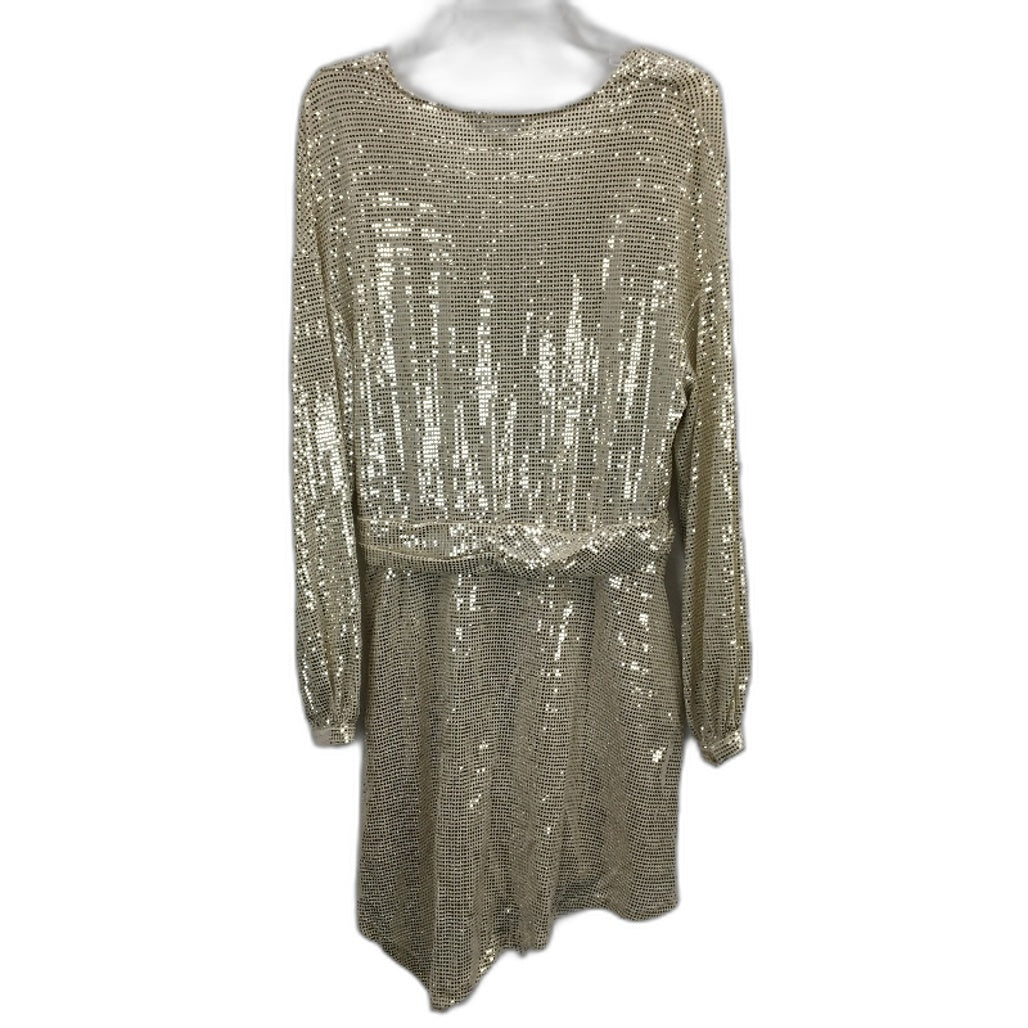 Ever New Light Gold Sparkly Long Sleeve Mini Party Dress Ladies Size AU 12 NEW
