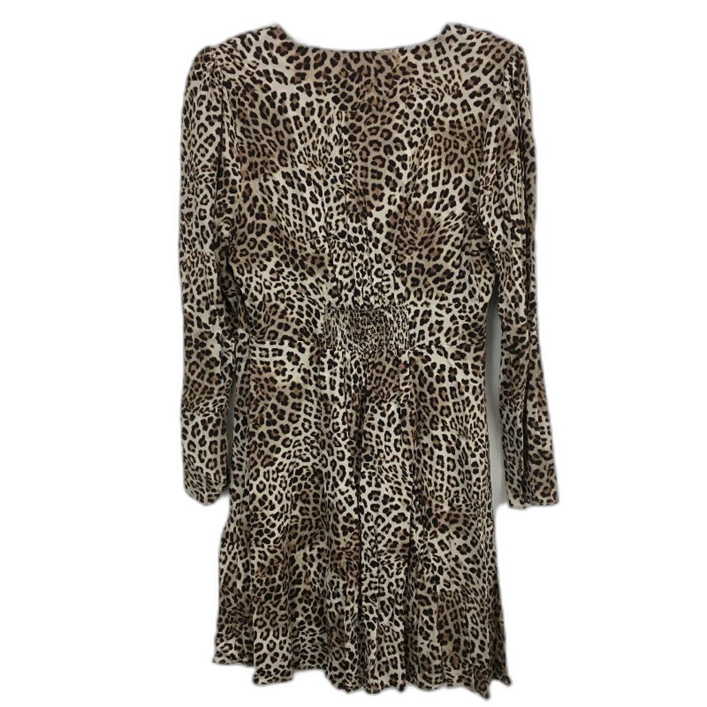 Ever New Leopard Print Long Sleeve Flowy Button Up Mini Dress Ladies Size AU 10