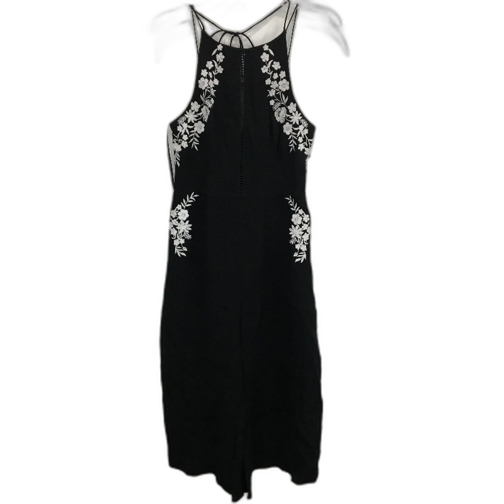 Forever New Black Floral Embroidered High Neck Half Leg Playsuit Ladies Sz AU 8