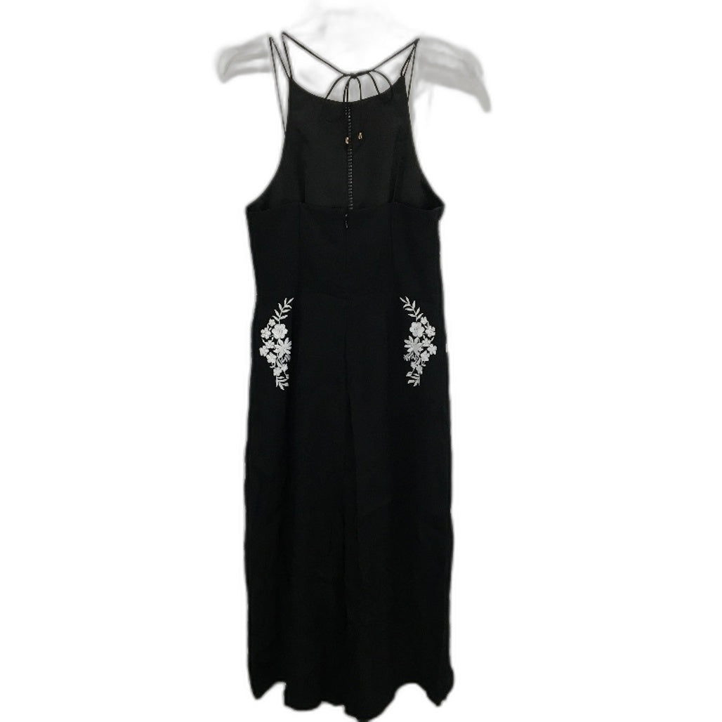 Forever New Black Floral Embroidered High Neck Half Leg Playsuit Ladies Sz AU 8