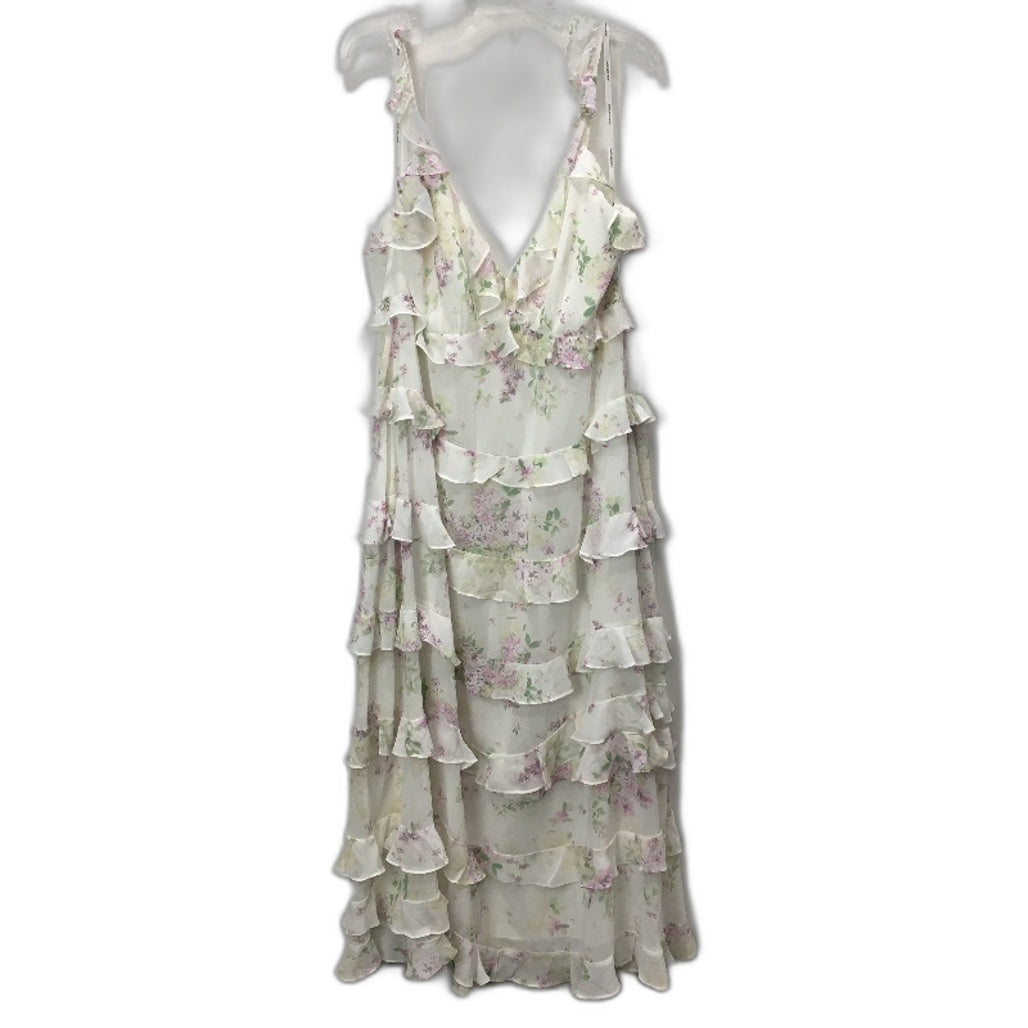 Forever New White Floral Patterned Ruffled Midi Dress Ladies Size AU 16