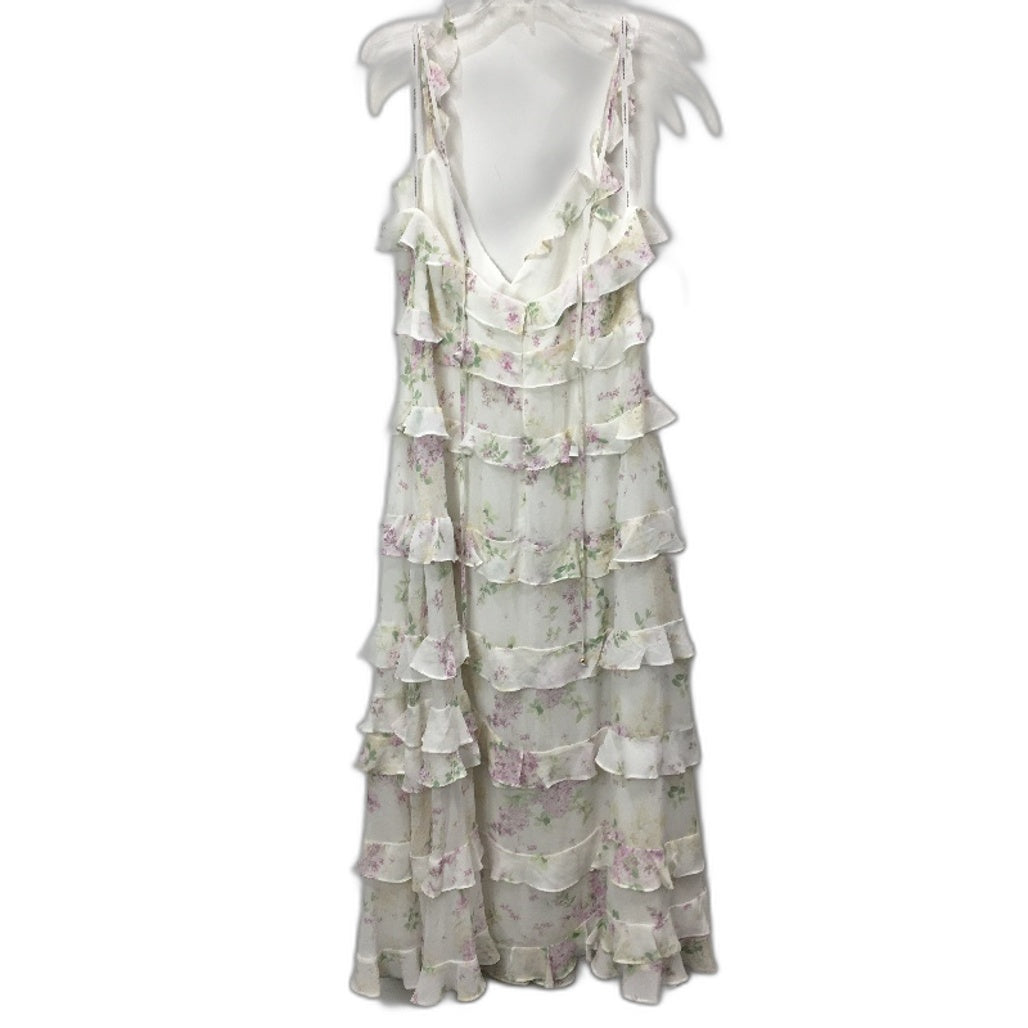 Forever New White Floral Patterned Ruffled Midi Dress Ladies Size AU 16