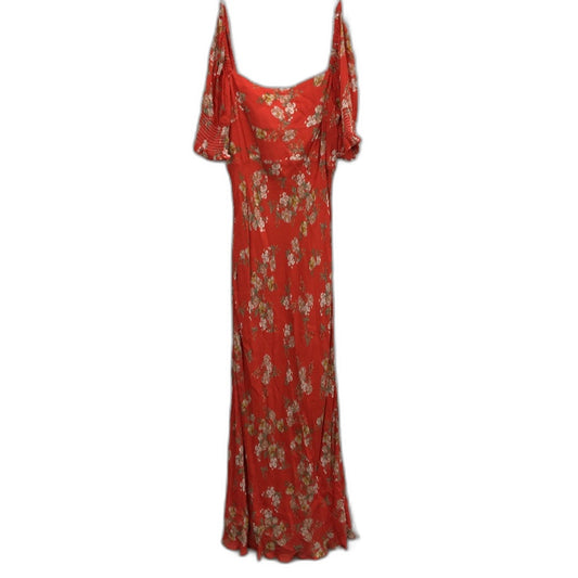 Forever New Red Floral Pattern Short Puffy Sleeve Midi Dress Ladies Size AU 10