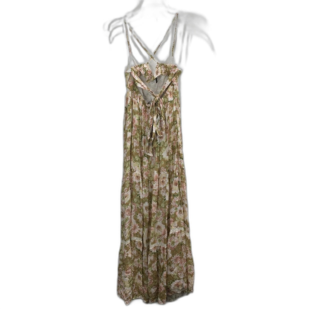 Forever New Green Floral Pattern Cross Back Flowy Midi Dress Ladies Size AU 8