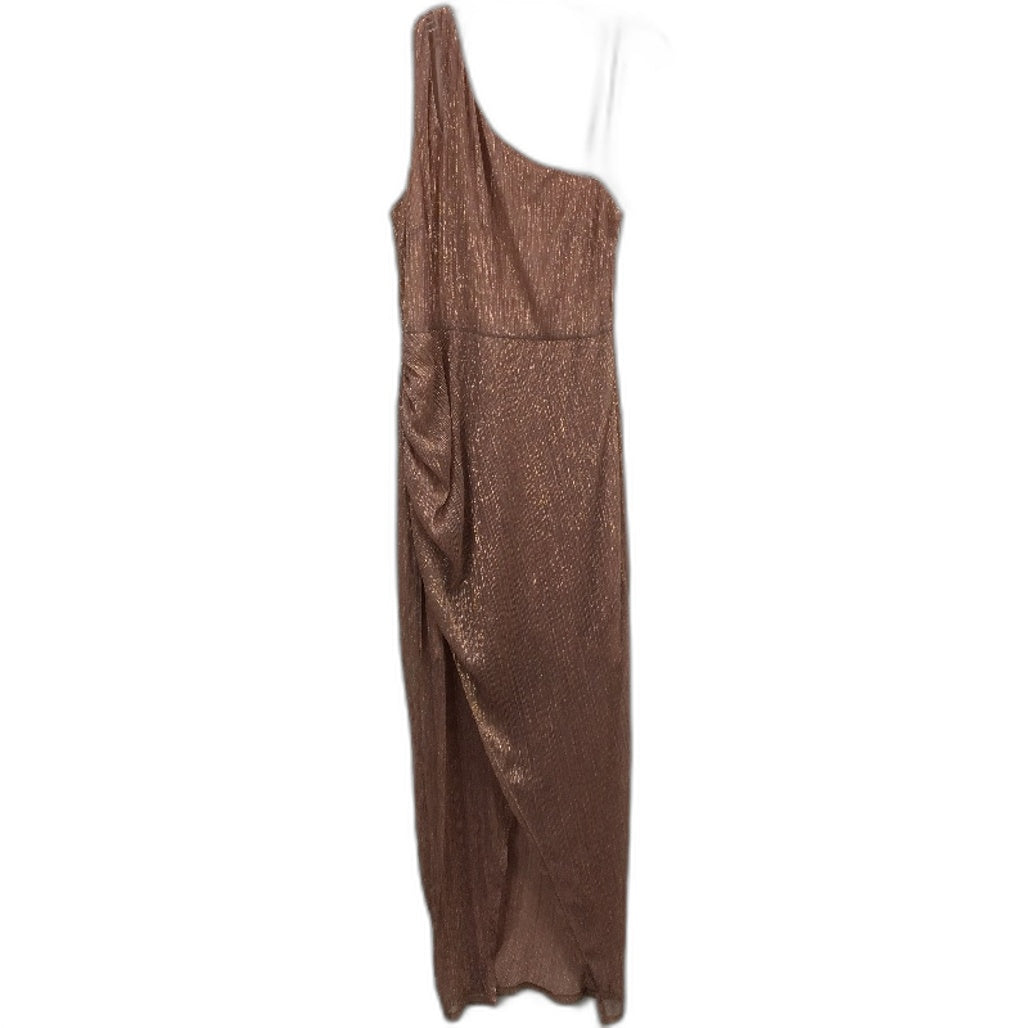 Forever New Rose Gold Sparkly One-Shoulder Split Midi Dress Ladies Size Small
