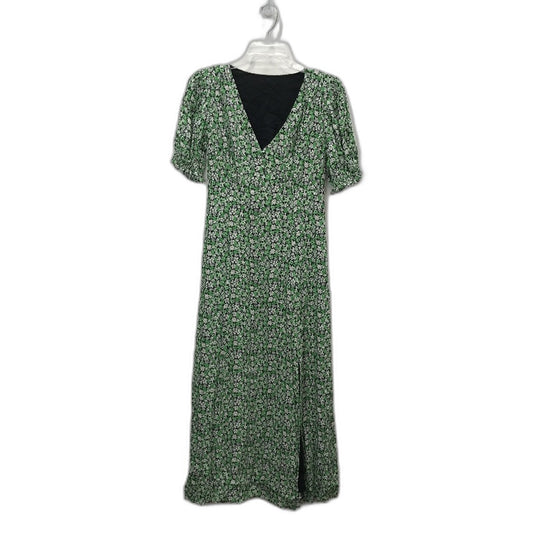 Green & Black Floral Patterned Short Sleeve V-Neck Split Midi Dress Ladies Sz S