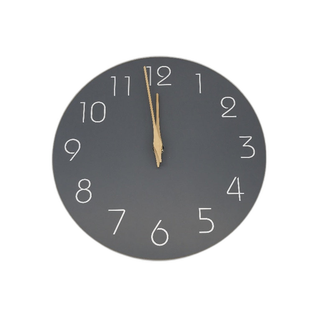 Wooden Grey Minimalist Non Ticking Silent Battery Operated Decorative Wall Clock