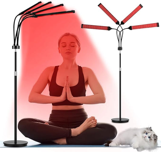 Hottoerak Gooseneck Floor Red Light Therapy 4 Head  Adjustable Brightness Lamp