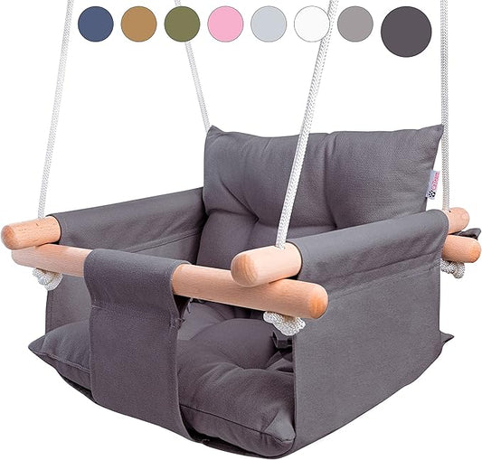 Cateam Canvas Wooden Hanging Baby Hammock Seat Chair Swing With Safety Belt NEW
