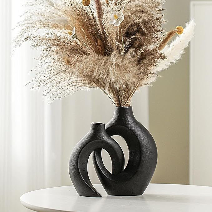 Snuggle Hollow Modern Ceramic Decorative Vase Set Of 2 For Home Table Decor NEW