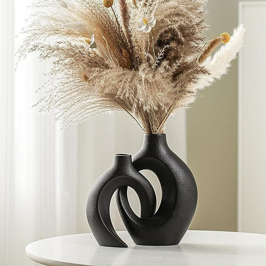 Snuggle Hollow Modern Ceramic Decorative Vase Set Of 2 For Home Table Decor NEW