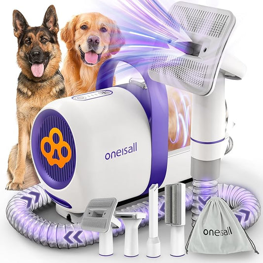 Oneisall Shedding Dog Grooming Vacuum Brush With 4 Head Tools Hair Remover NEW