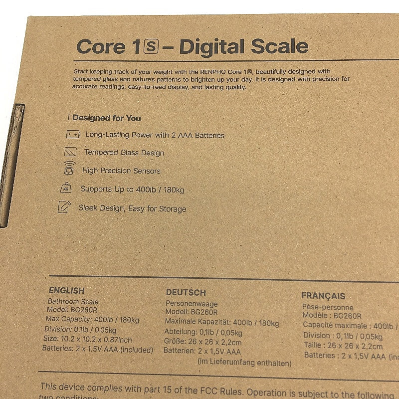 RENPHO Core 1S Bathroom High Precision Tempered Glass Digital Scale Max180KG NEW
