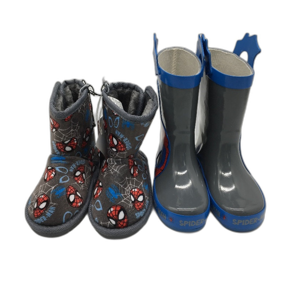 Marvel Spiderman Grey Gumboot & Soft Slipper Bootie Pack Kids Size 8 NEW