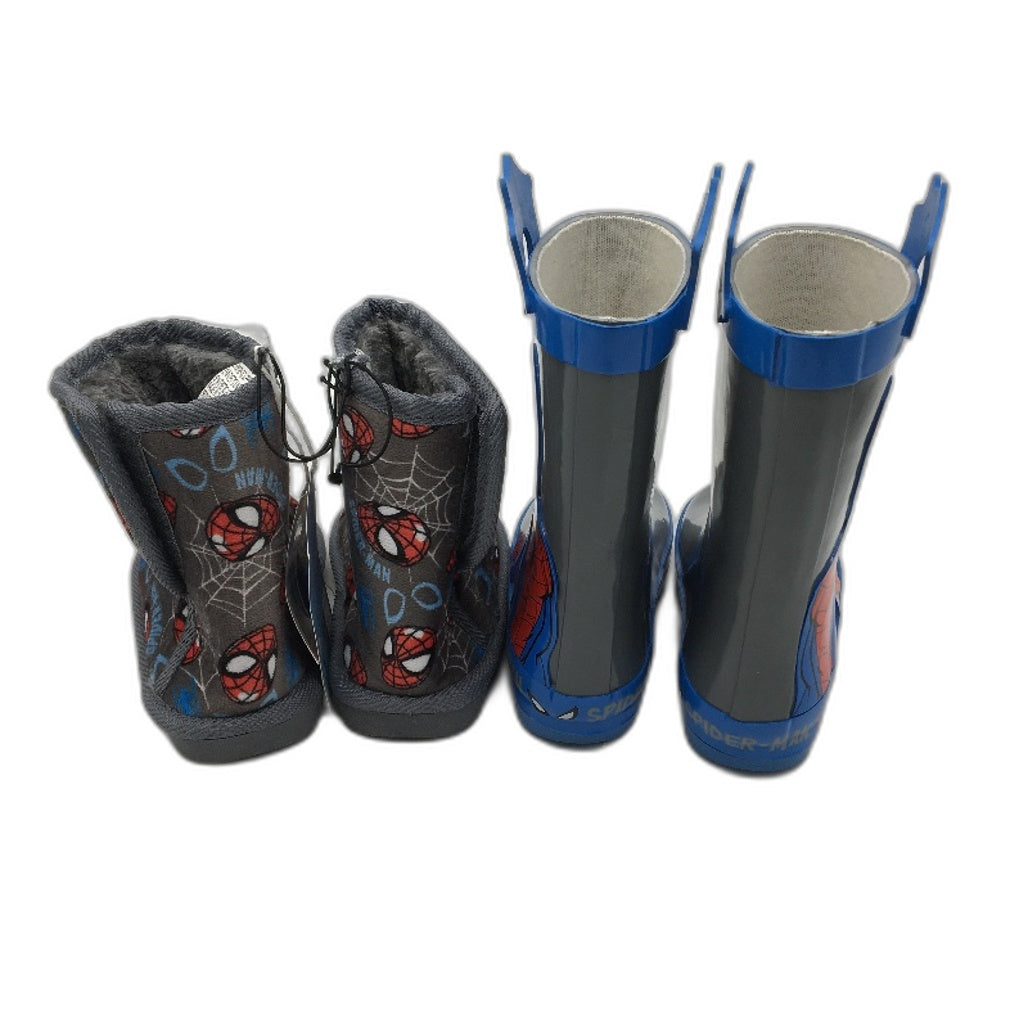 Marvel Spiderman Grey Gumboot & Soft Slipper Bootie Pack Kids Size 8 NEW