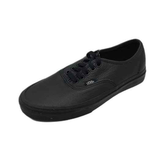 Vans Authentic Black Leather Lace Up Skate Shoes Unisex Size Mens 7 Lds 8.5 NEW