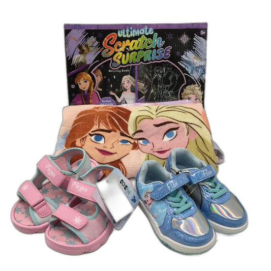 Disney Frozen 2 Pairs Girls Shoes, Hooded Towel & Activity Kit Kids Size 7 NEW