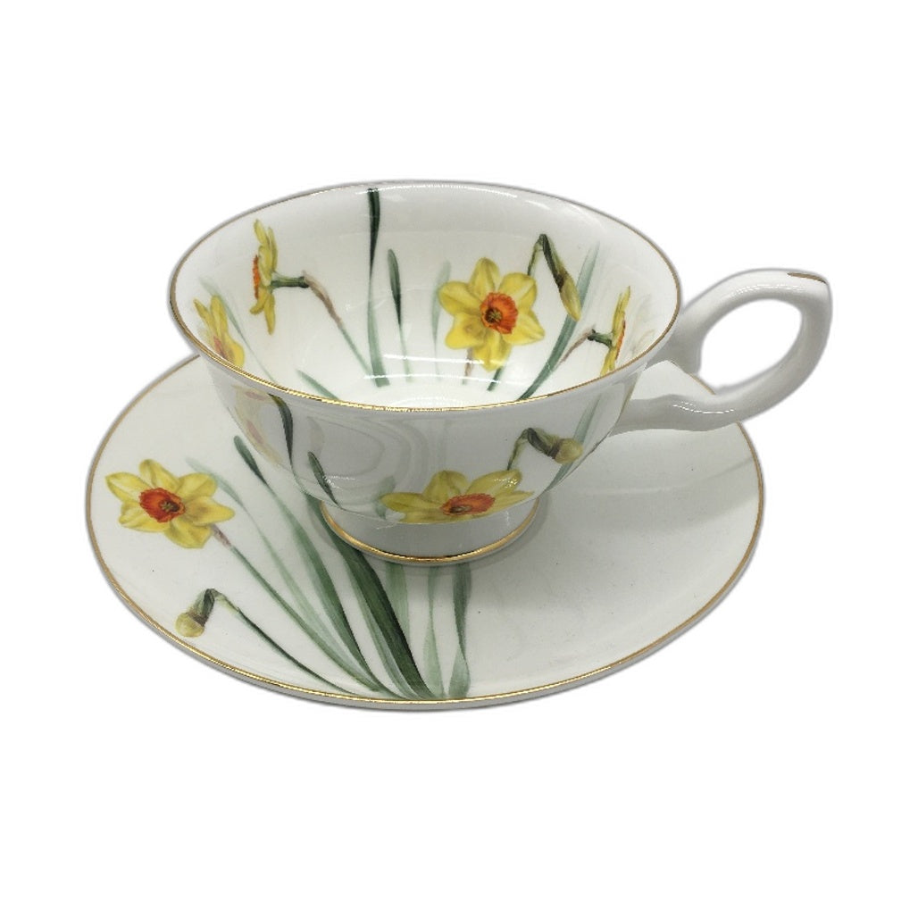 Ashdene Floral Symphony Daffodil Real Gold Rim Fine Bone China Tea Cup Set NEW