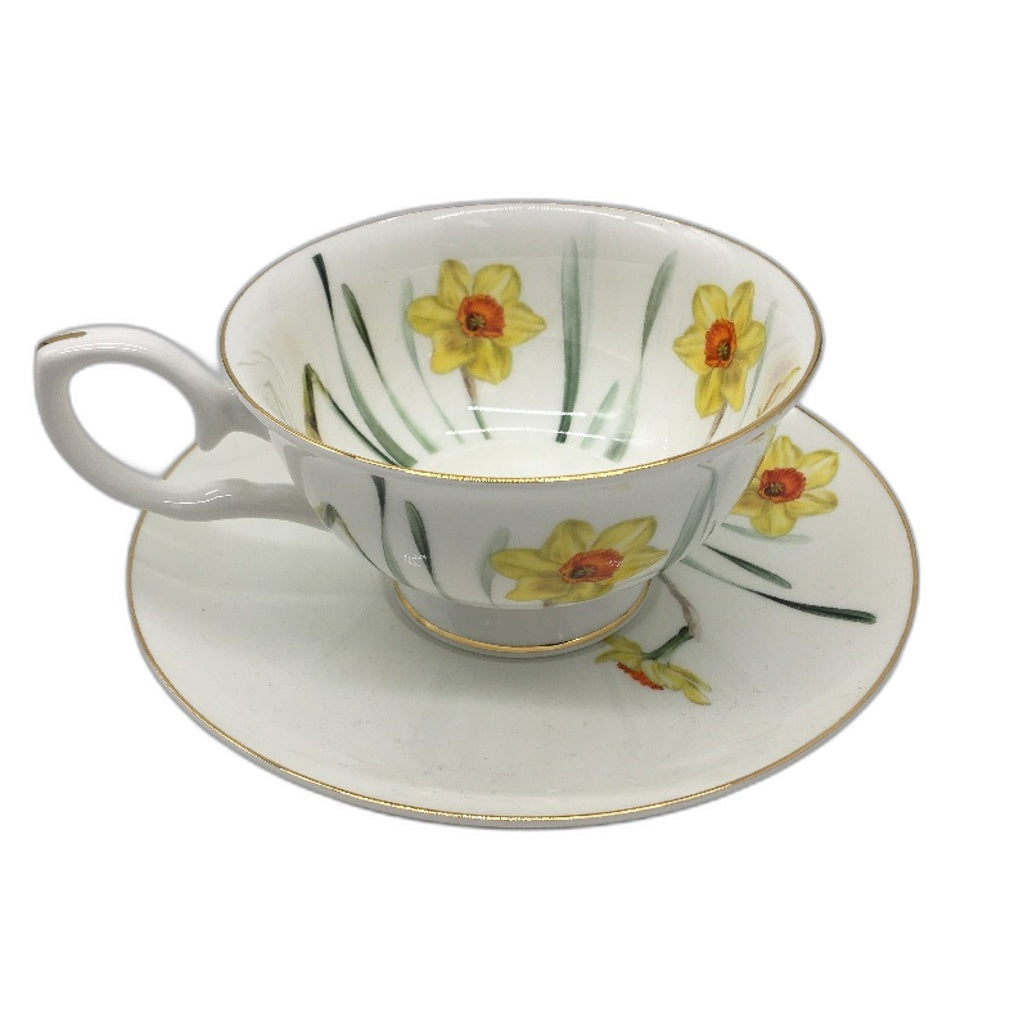 Ashdene Floral Symphony Daffodil Real Gold Rim Fine Bone China Tea Cup Set NEW