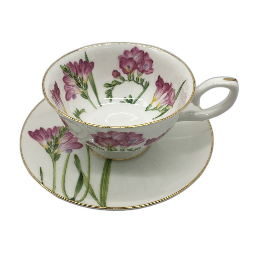Ashdene Floral Symphony Freesia Real Gold Rim Fine Bone China Tea Cup Set NEW