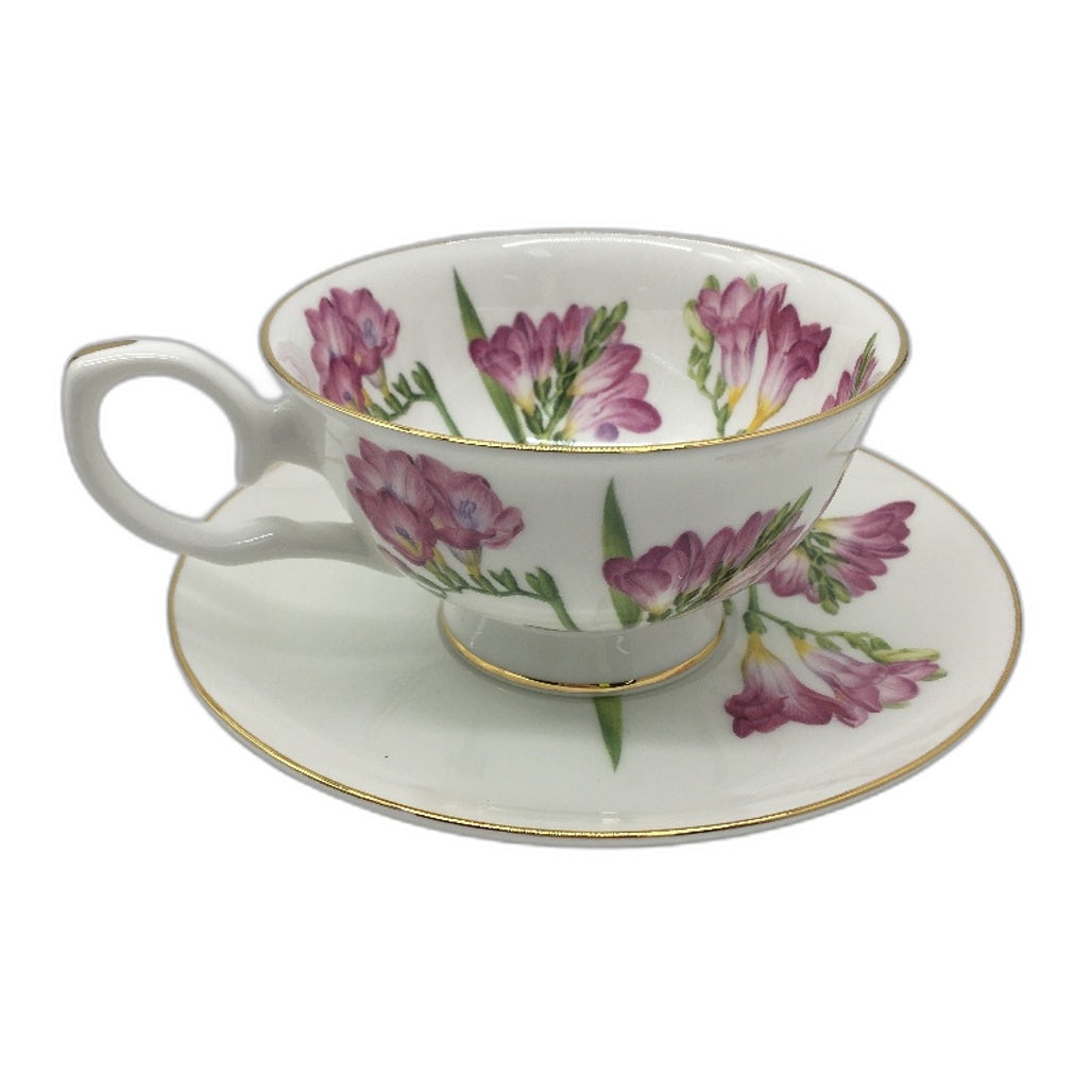 Ashdene Floral Symphony Freesia Real Gold Rim Fine Bone China Tea Cup Set NEW