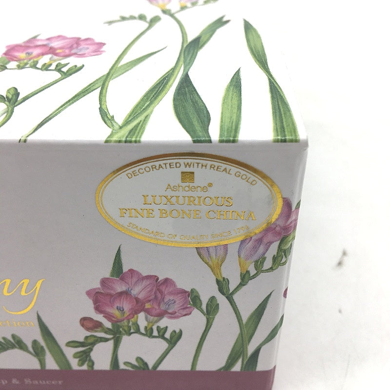 Ashdene Floral Symphony Freesia Real Gold Rim Fine Bone China Tea Cup Set NEW