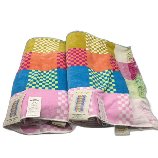 Sandy Cape 2 Pack Aust Cotton Velour Checkered Beach Towels 1m x 1.8m NEW