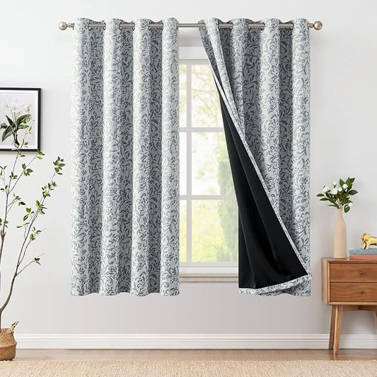 JINCHAN Floral Print 100% Blackout Window Curtain Blinds For Bedroom Living Room