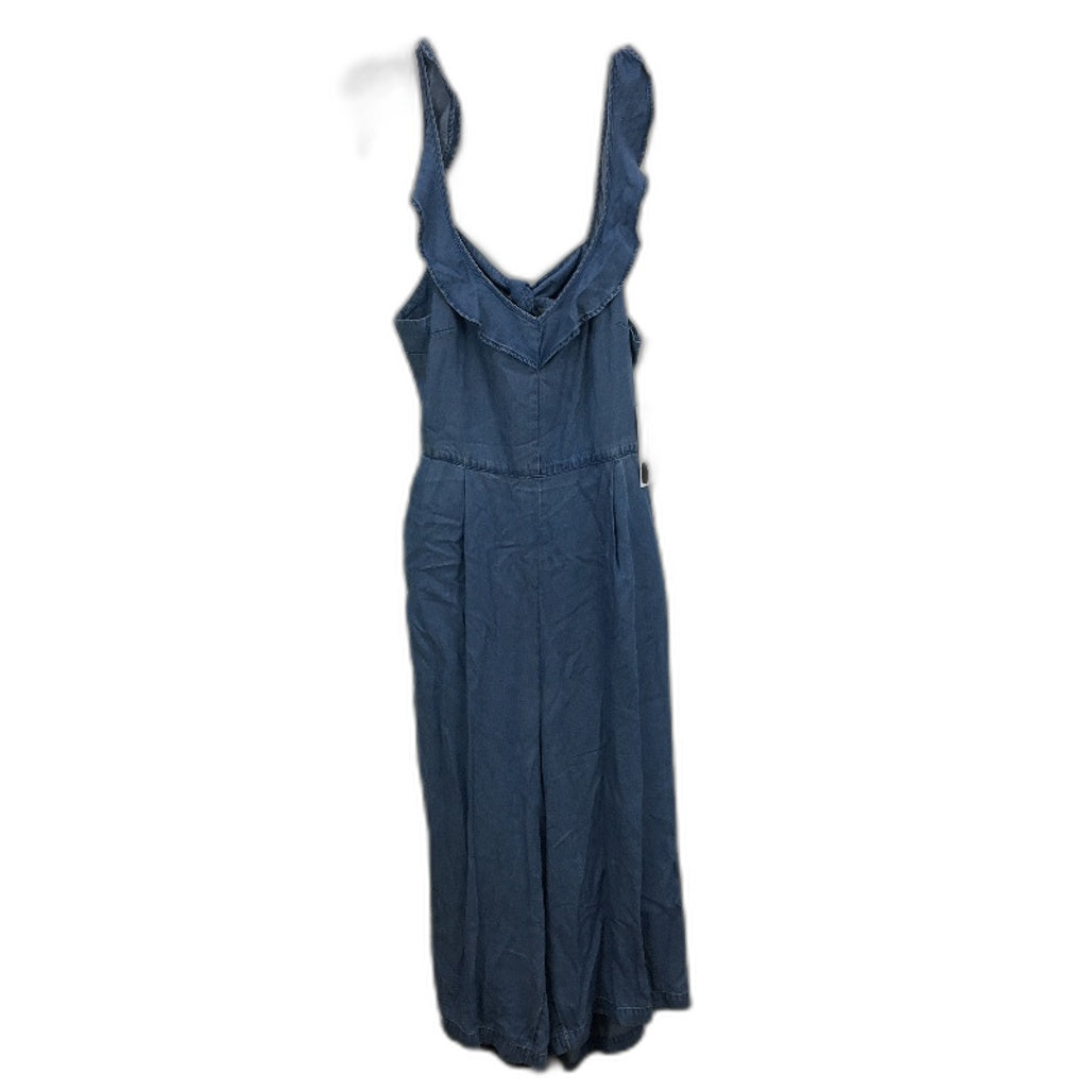 Forever New Blue Denim Open Tie-Back Ruffle Playsuit Ladies Size AU 16 NEW