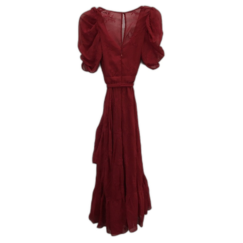 Ever New Red Short Puffy Sleeve Floral Belted Midi Dress Ladies Size AU 16 NEW