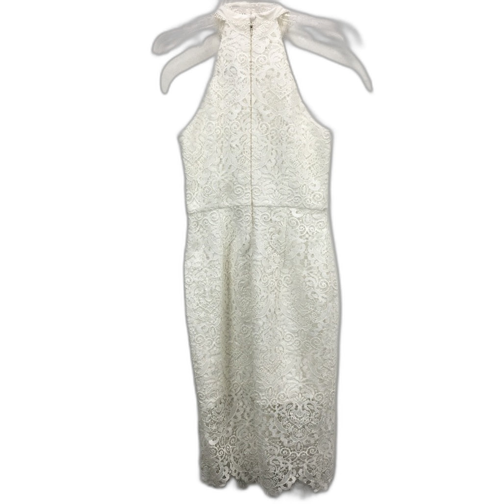 Forever New White High Neck Lacy Patterned Midi Dress Ladies Size AU 10 NEW