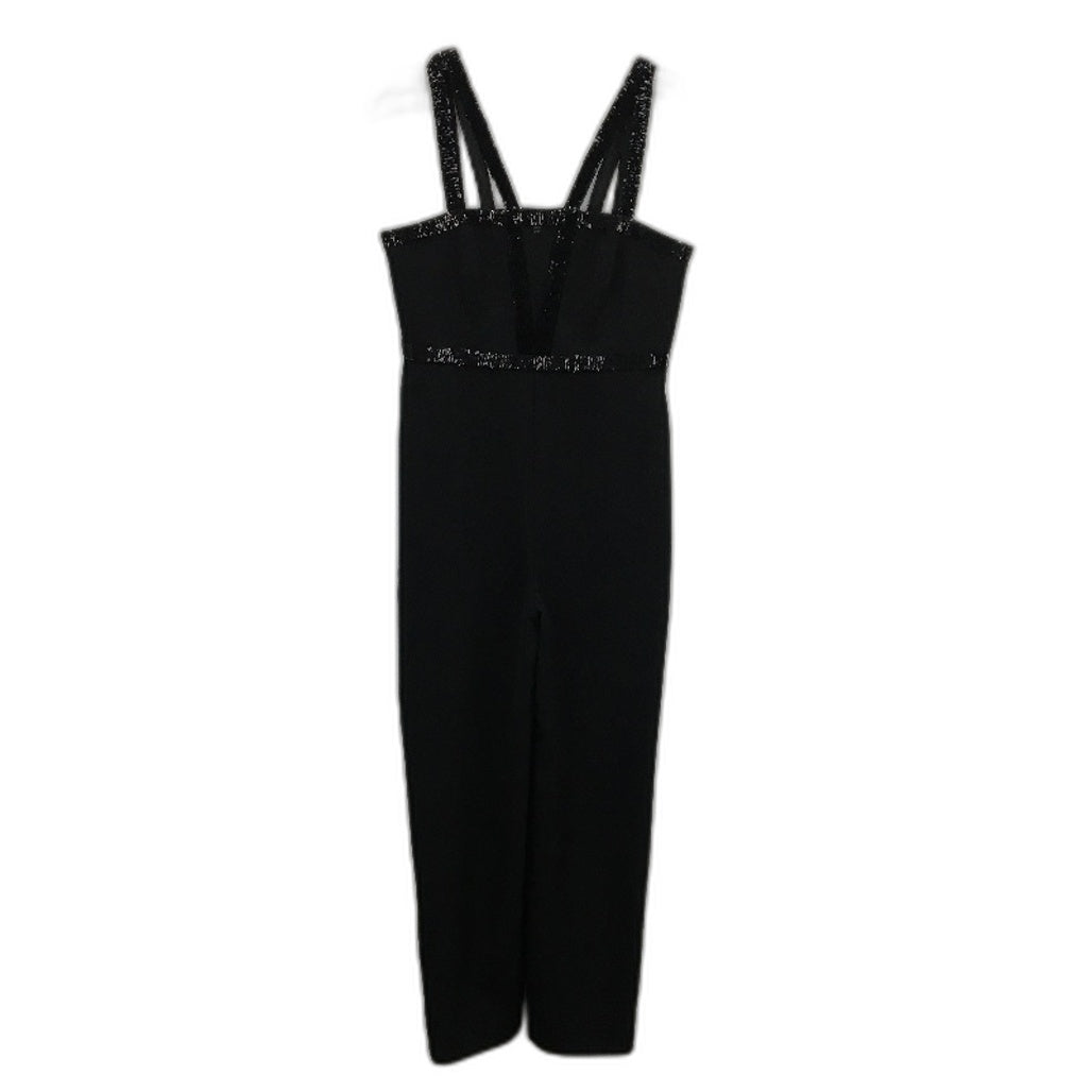 Ever New Black Double Strap Sequin Wide Leg Jumpsuit Ladies Size AU 10 NEW