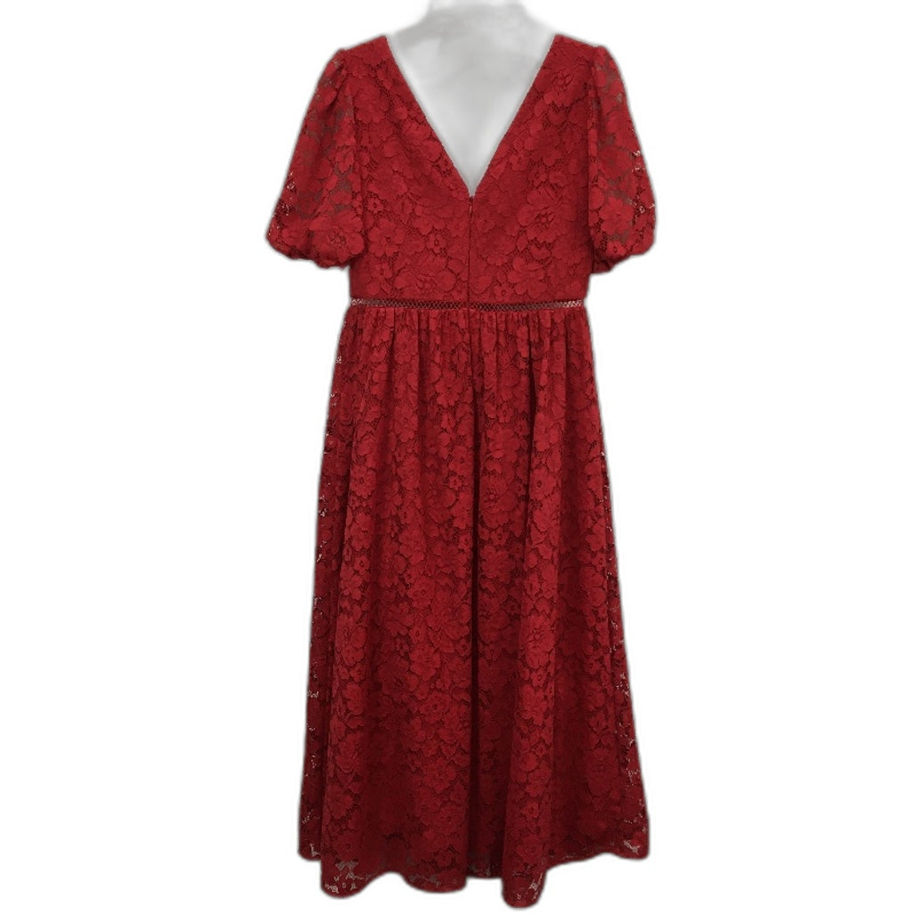 Ever New Red Floral Mesh Lining Short Sleeve Midi Dress Ladies Size AU 8 NEW