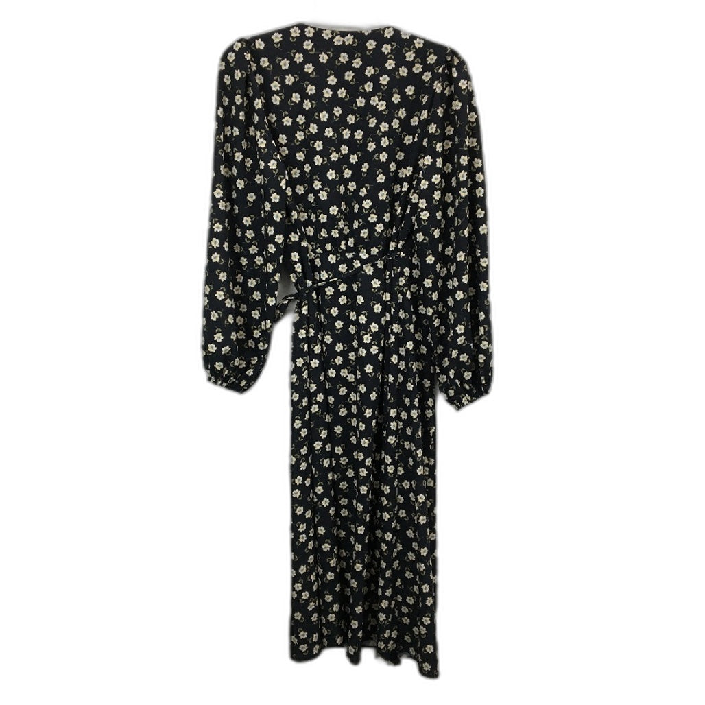 Forever New Black Floral Pattern Long Sleeve Wrap Midi Dress Ladies Sz AU 10 NEW
