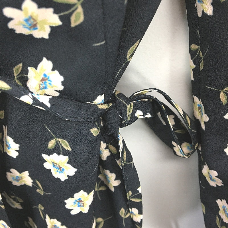 Forever New Black Floral Pattern Long Sleeve Wrap Midi Dress Ladies Sz AU 10 NEW
