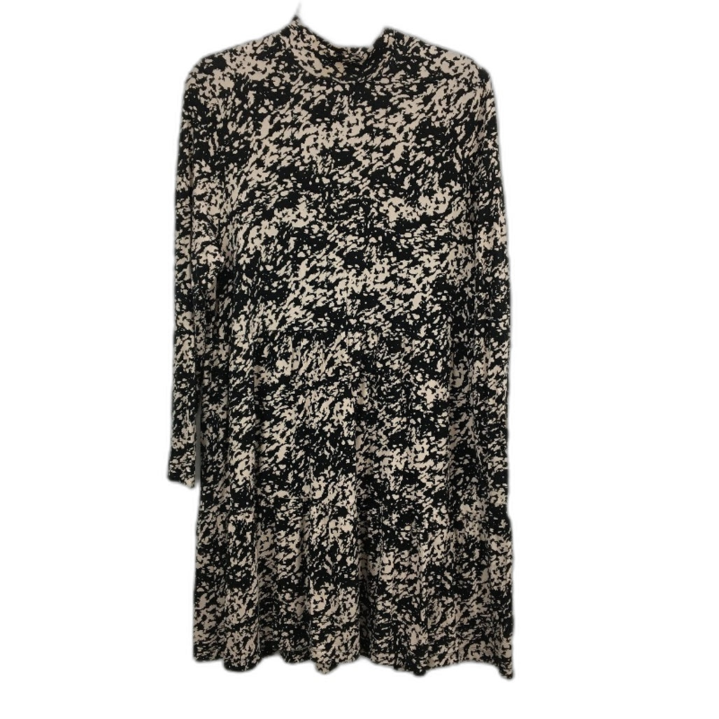 Mini Dress Black & Beige Patterned Stretchy Long Sleeve Ladies Size S/M NEW