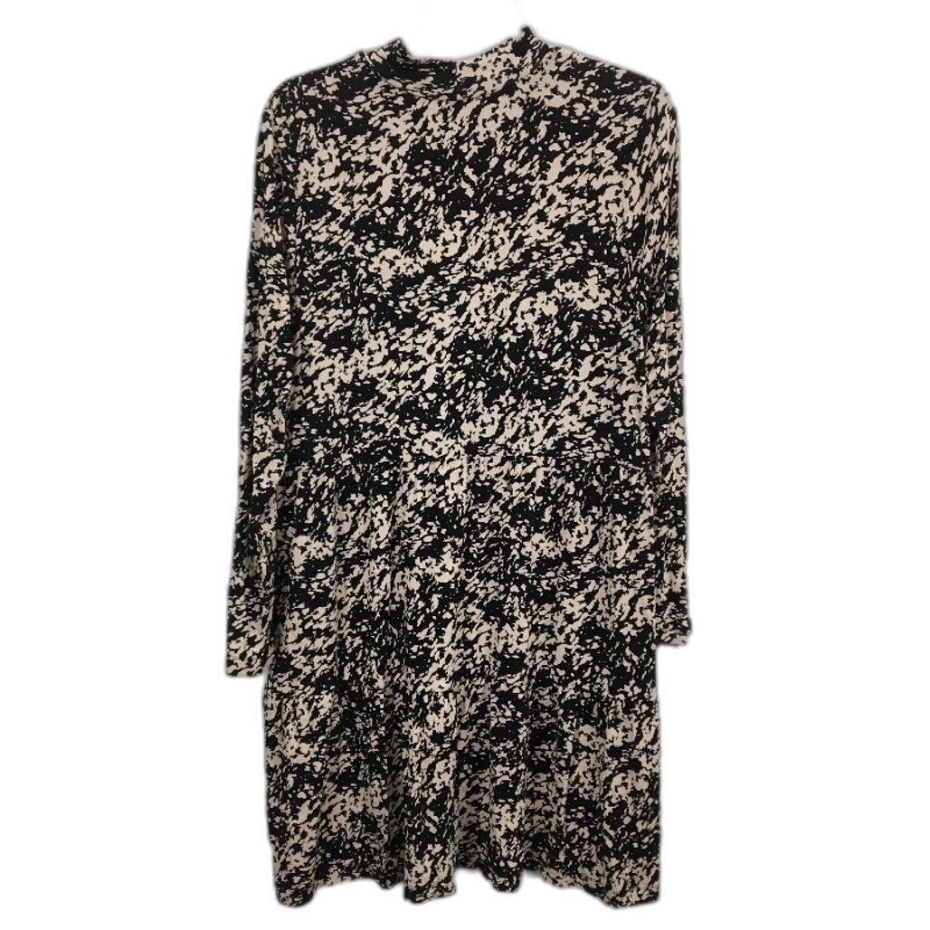 Mini Dress Black & Beige Patterned Stretchy Long Sleeve Ladies Size S/M NEW