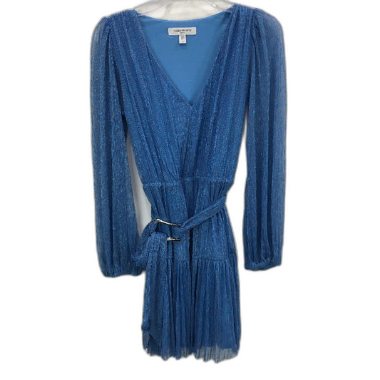 Forever New Blue Sparkly Long Sleeve Belted Flowy Mini Dress Ladies Size AU8 NEW