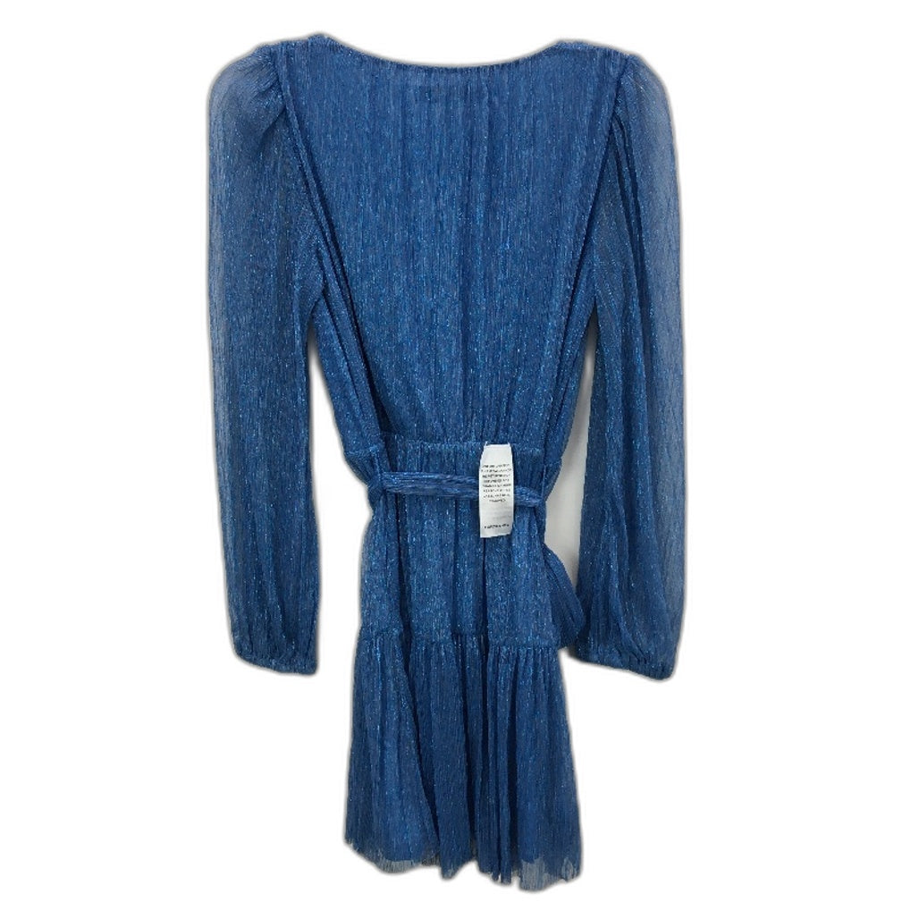 Forever New Blue Sparkly Long Sleeve Belted Flowy Mini Dress Ladies Size AU8 NEW