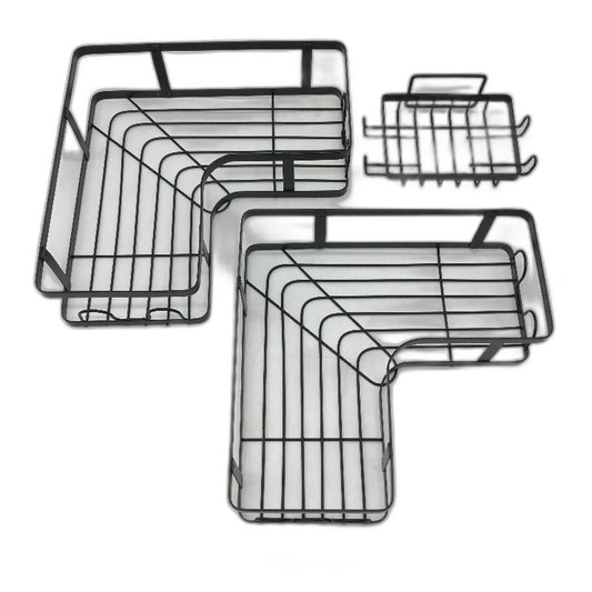 3pc Easy Drain Wire Design Black Adhesive Corner Wall Shower Caddy NEW