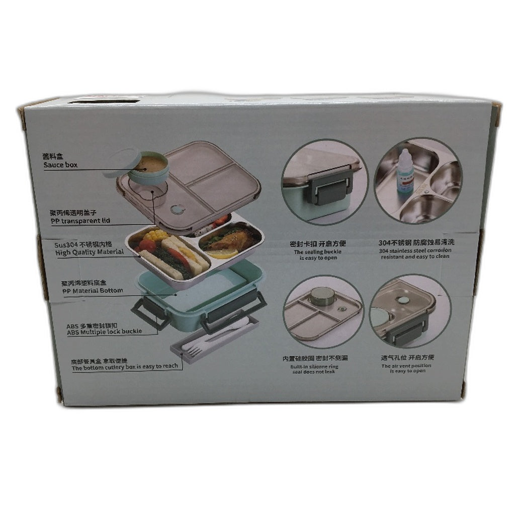 850mL 4 Compartment Stainless Steel Water Insulated Bento Lunch Box in Teal NEW