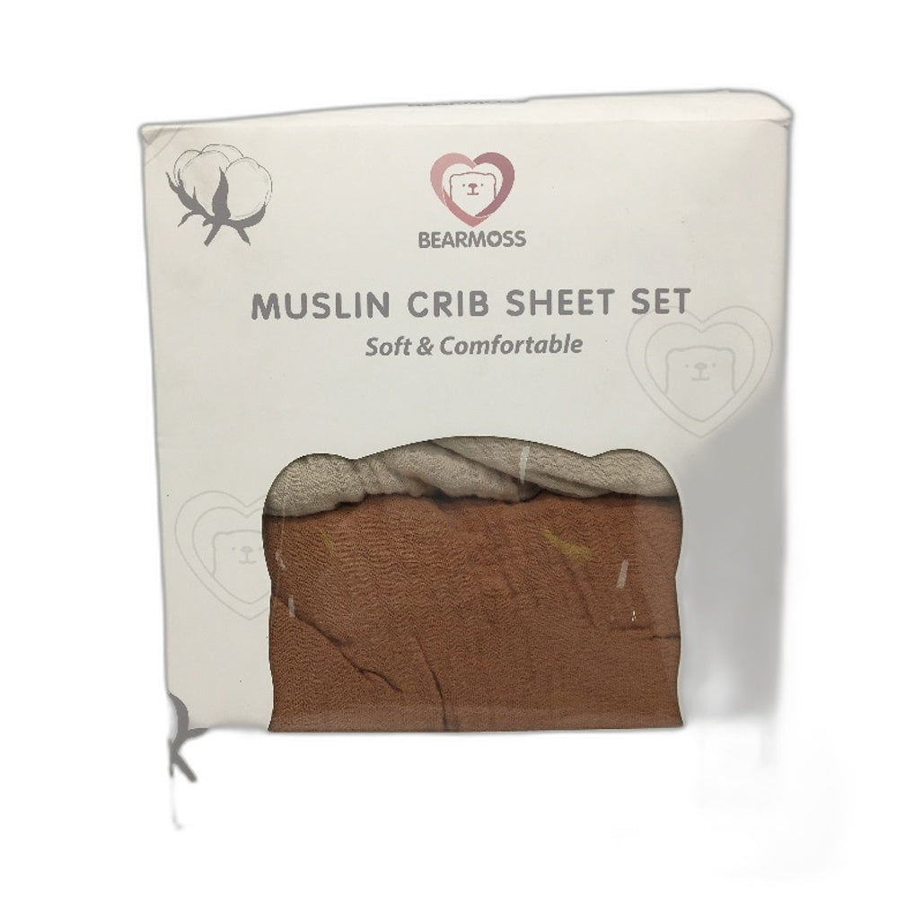 Bear Moss Muslin Crib Sheet Set 2 Pack Soft & Comfortable Cream & Orange NEW