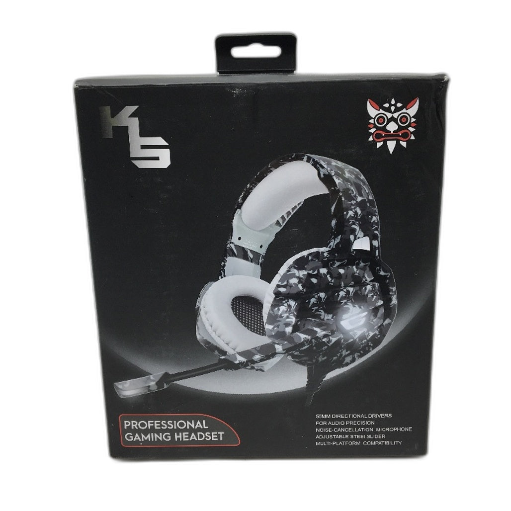 K5 Professional Gaming Headset Dynamic Driver Padded Grey Camo Headband NEW
